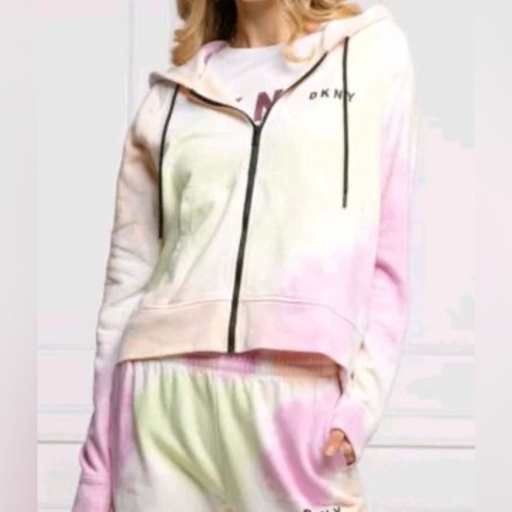DKNY 100% cotton Pink and White Tie-Dye Hoodie women size small